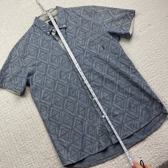 Quicksilver Modern Fit Men's L Light Blue Doodle Button Up Short Sleeve Shirt - Picture 10 of 16